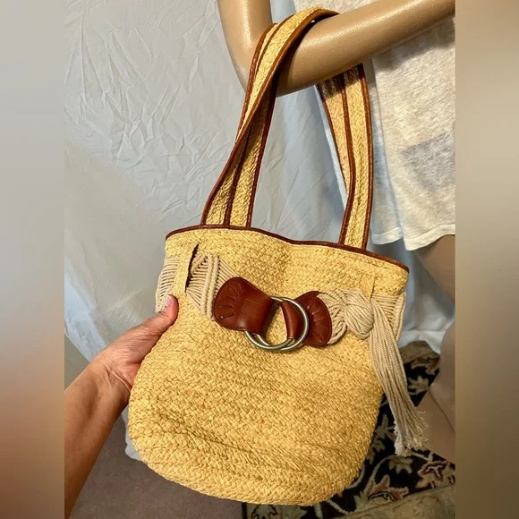 Vintage y2k Polo Jeans Ralph Lauren Leather Raffia Macrame Purse - Picture 11 of 12